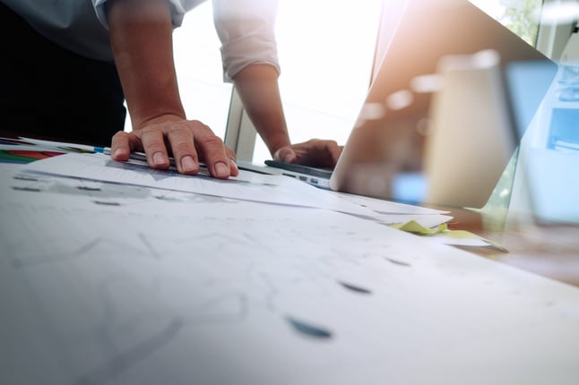 Double exposure of businessman hand working with new modern computer and business strategy as concept-2